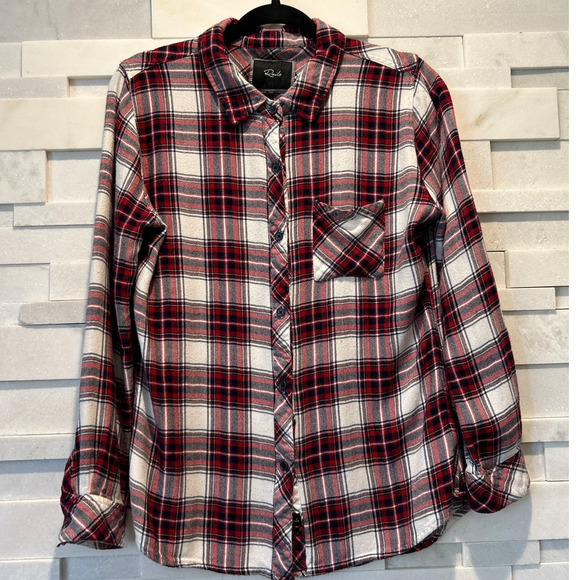 RAILS REVOLVE Hunter Long Slv Button Up Plaid Shirt Merlot Navy Gold XS Western - Picture 2 of 6